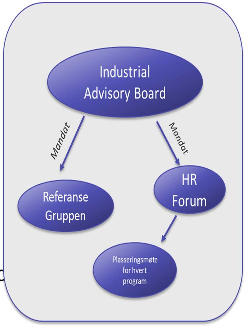 i 3 år Samarbeidsform Opptak av studenter Referansegruppe HR forum Advisory board