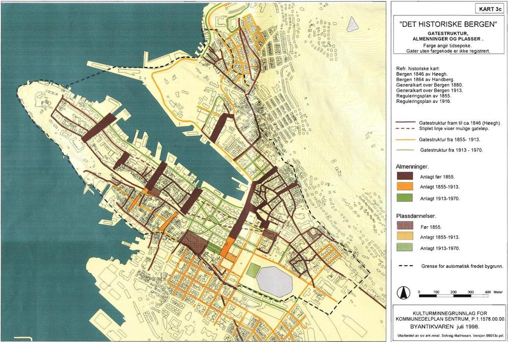 Vi ser her at Jonsvollsgaten ble etablert i siste halvdel av 1800-tallet, og således er en historisk sett «ung» gate i Bergen sentrum.