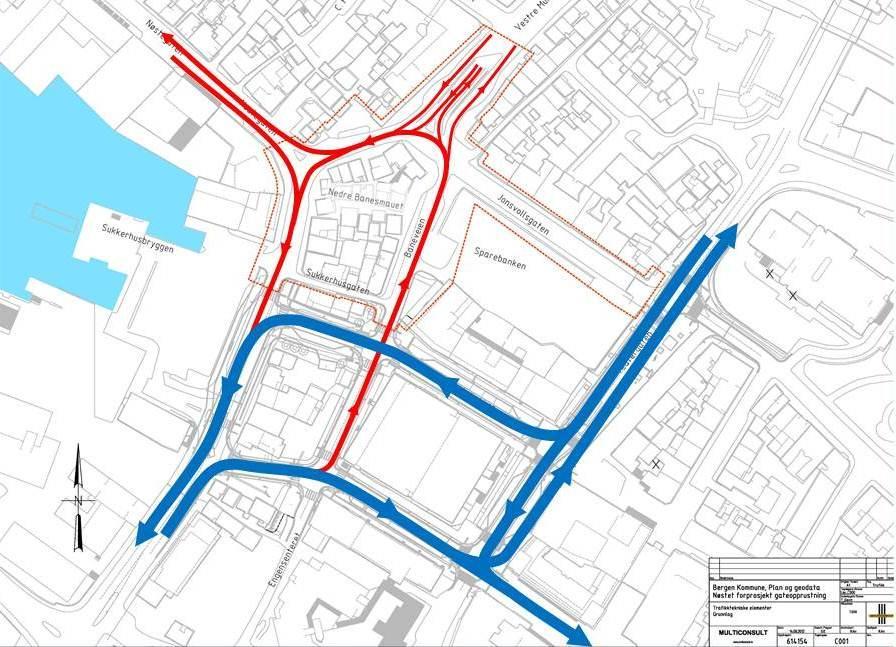 Bergen kommune, Etat for Plan og Geodata Side 12 (38) 5 DAGENS FORHOLD 5.1 Trafikkregulering Dagens trafikkregulering i området er vist på skissen til høyre.