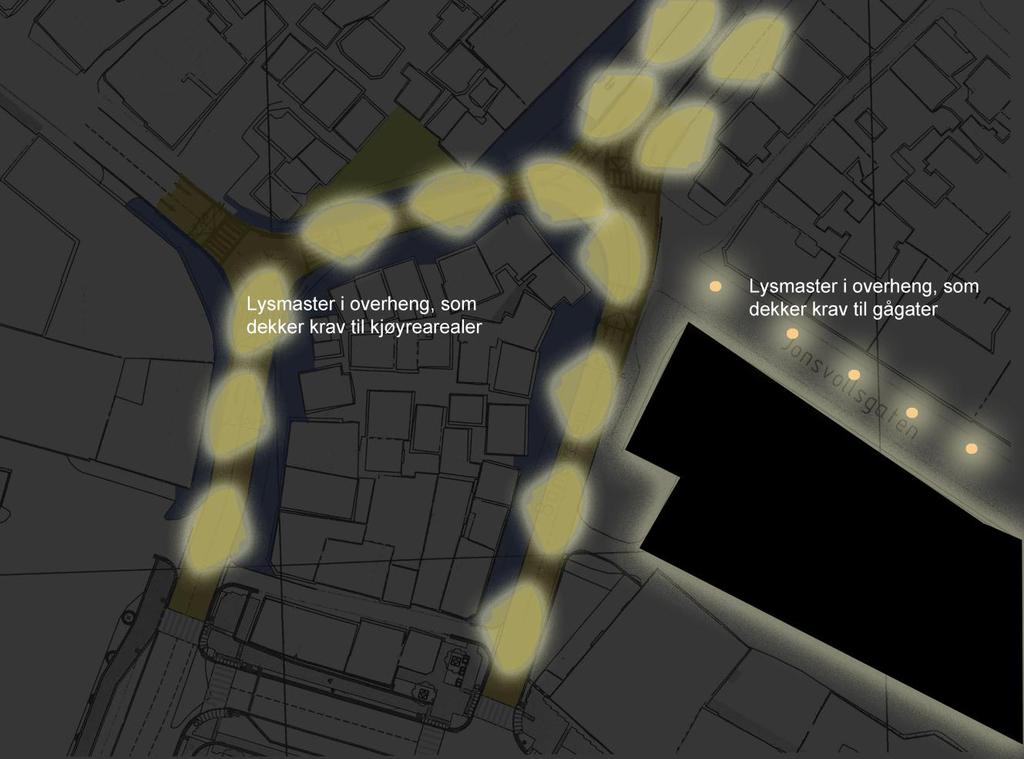 Bergen kommune, Etat for Plan og Geodata Side 26 (38) 11.1.7 Belysning I de trafikale områdene der en forventer jevn trafikk, må gateløpet belyses etter normale belysningskrav for veianlegg.