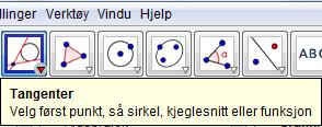 I GeoGebra gjør vi dette ved å bruke kommandoene «Tangenter» og «Stigning».