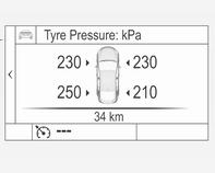 252 Pleie av bilen Dekktrykkovervåking Dekktrykkovervåkingen kontrollerer trykket på alle de fire hjulene en gang i minuttet når bilens hastighet kommer over en viss grense.