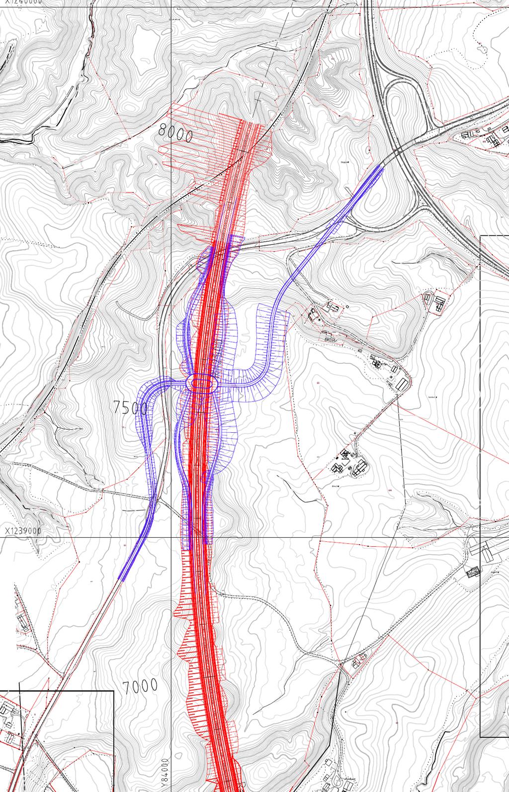 3.3.1 Nordlig løsning i Styggedalen Oval rundkjøring over E16 Avstand mellom oval rundkjøring og rundkjøring på rv. 35 er 60 meter. N c a,b Figur 7: Tegning 4.