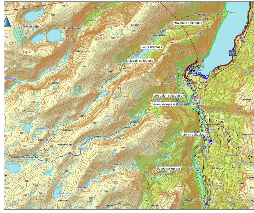 Salteplassar for inngjerding i Nærøyfjorden landskapsvernområde.