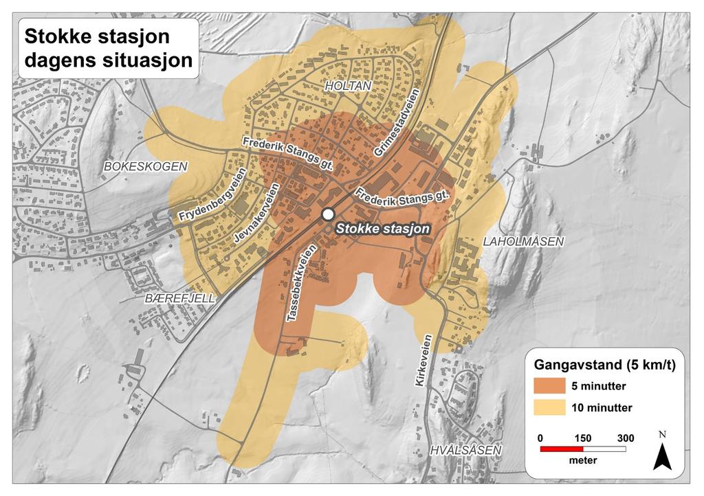 4 BESKRIVELSE AV DAGENS SITUASJON 4.1 4.1.1 Stokke Områdebeskrivelse Stokke sentrum ligger midt mellom Tønsberg og Sandefjord. Fra Stokke sentrum er det ca. 15 km til hver av de to byene.