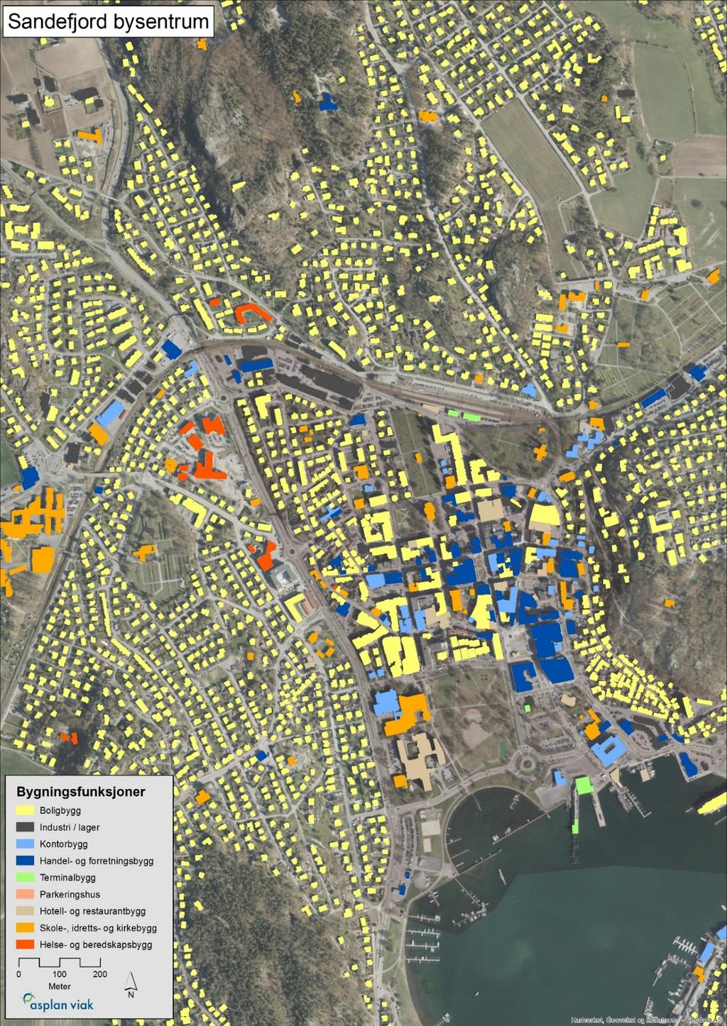 Figur 4-8 Bygningsfunksjoner i Sandefjord byområde.