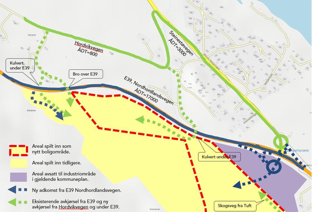 Det er tidligere i planprosessen med kommuneplanen, spilt inn forslag til endring i arealdelen for eiendommen 173/1. Adkomst til området må ses i sammenheng med innspill til dette området.