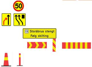 3.2 De enkelte trafikkskilt Hovedregel: GulGrønn Fluorescerende MEN IKKE ALLE Vikeplikts-, forbuds- og påbudsskilt skal ha samme utforming som permanente skilt, med ett unntak: Underskilt følger