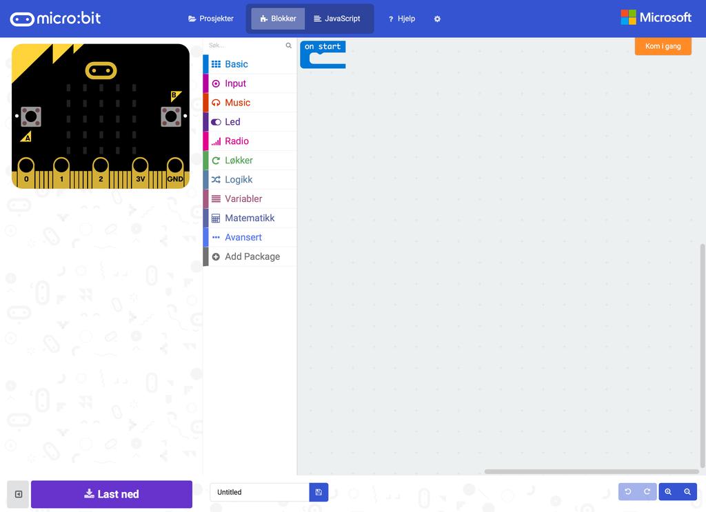 Når vi er fornøyd med det vi har programmert, kan vi enkelt og greit få nettsiden til å generere.hex filen. Denne kan vi deretter lagre til USB-disken for å kjøre programmet på micro:bit.