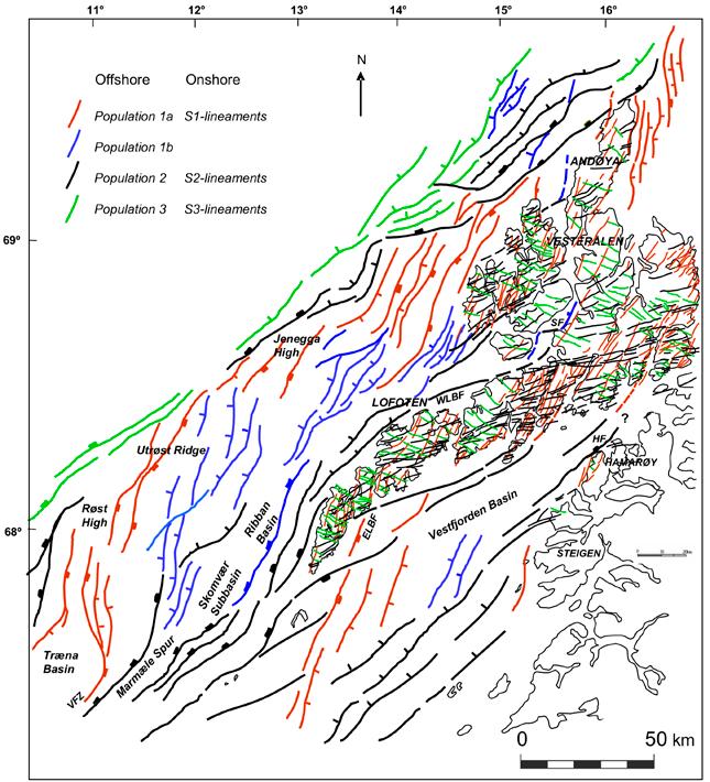 Datering av de ulike riftfasene er hentet fra sammenstilling av data fra sokkelområdene fra Midt-Norge, som inkluderer Lofoten-Vesterålen marginen (Hansen et al., 2012).