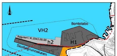 Festningskaien-Skoltegrunnskaien- Bontelabo Videre utvikling av området: Utenlandsfergene flyttes til Nøstet og Festningskaien og Skoltegrunnskaien videreutvikles som cruisehavn.