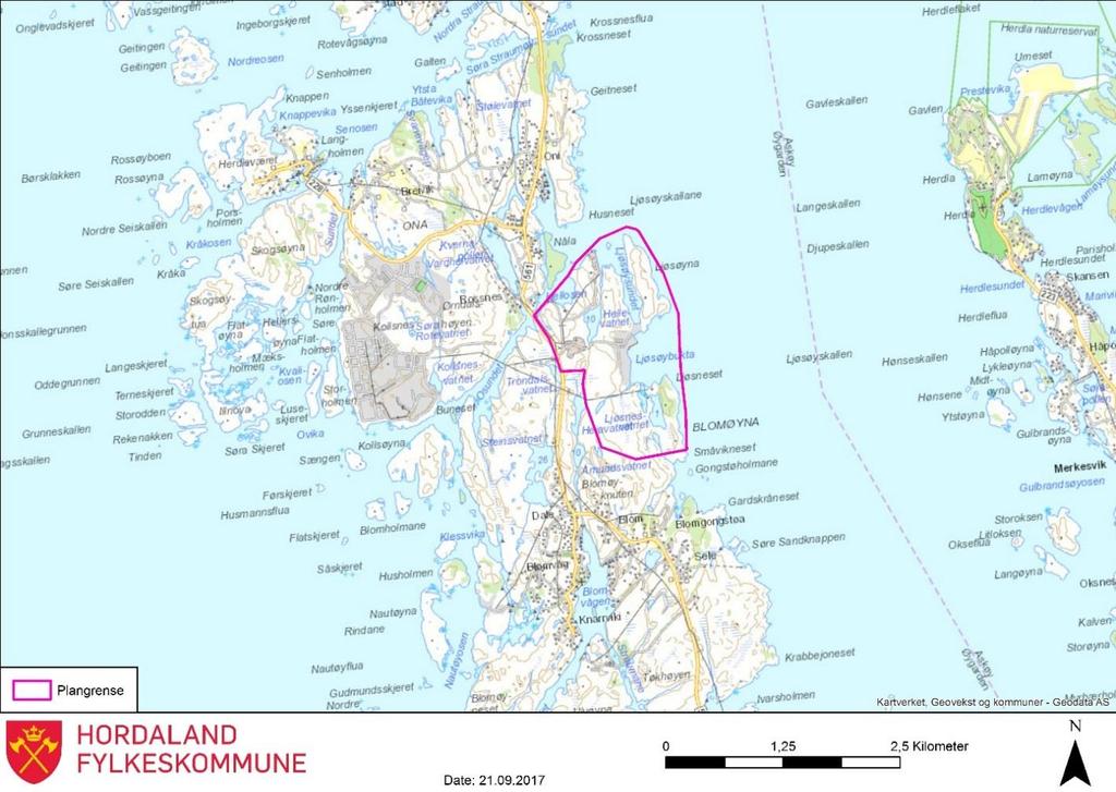 Rapport 25 2017 Hordaland fylkeskommune 8 Figur 3 Planområdet