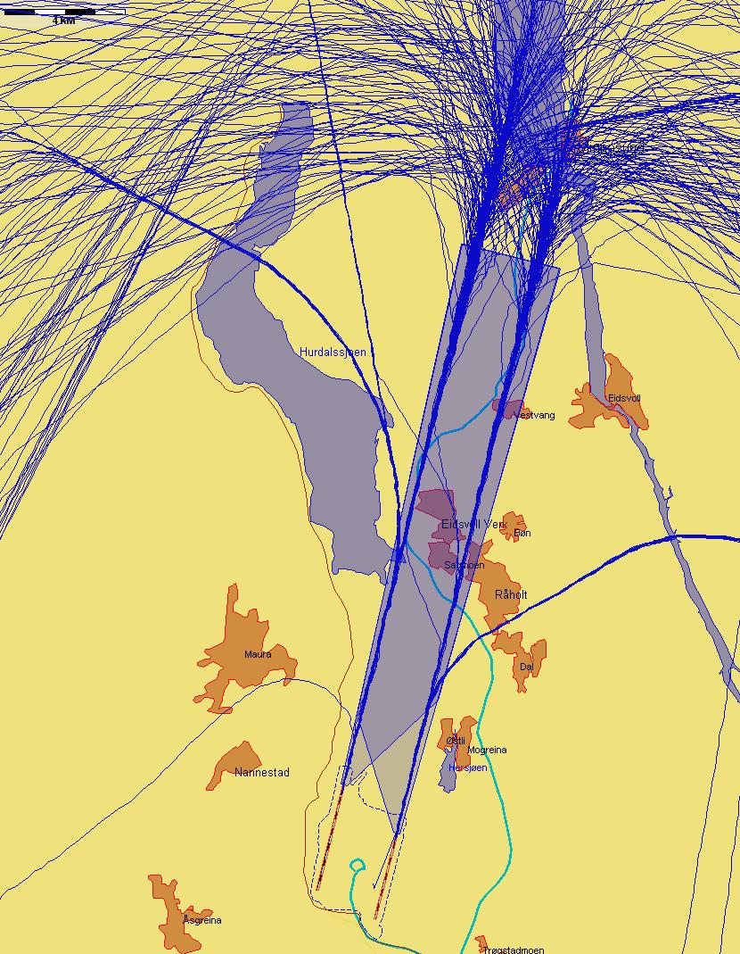 Landinger fra nord med jetfly, eksempeldag med sørlig trafikkretning hele dagen Figur 4. Fredag 13.