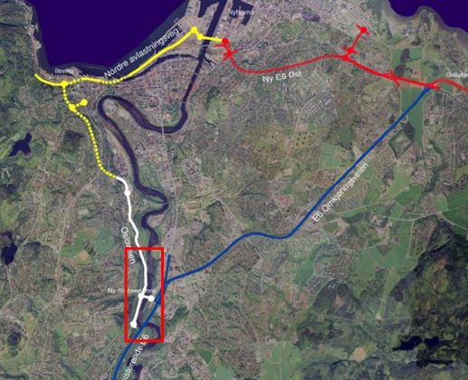 Rv. 706 Nydalsbrua med tilknytninger Tiltaksbeskrivelse Kart Hovedveger Tiltaket inkluderer ca. 1,4 km ny strekning for Osloveien, ny bru over Nidelva og to nye bruer over Leirelva.