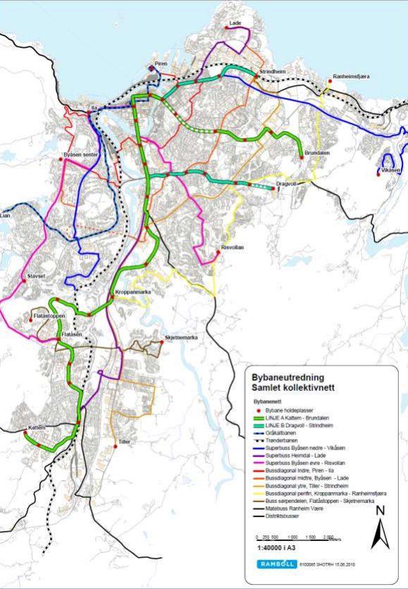 Utredning av mulige BRT-strekninger til 2029 Tiltaksbeskrivelse Kart Kollektivtransport Det er vedtatt at BRT-standarden (Bus Rapid Transit) skal ligge til grunn for gateprosjektene i kollektivbuen.