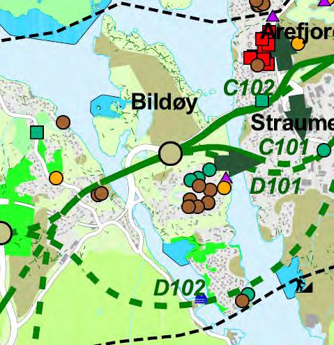 Lenger nord ligg eit større skulesenter med ungdomsskule og vidaregåande skule.