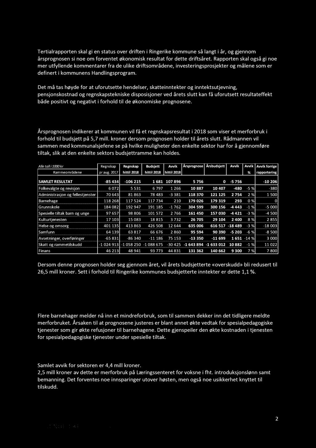 R inger ike kommune 2. Ter t ia lrapport, augus t 201 8 1.
