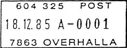 Stempel nr. 17 Type: I24 Utsendt?? OVERHALLA LP D Innsendt?? Registrert brukt 17.10.08 BB Stempel nr. D2 Type: DN Utsendt?? Registrert brukt 15.12.83 HLO Stempel nr. D3 Type: DN Utsendt?