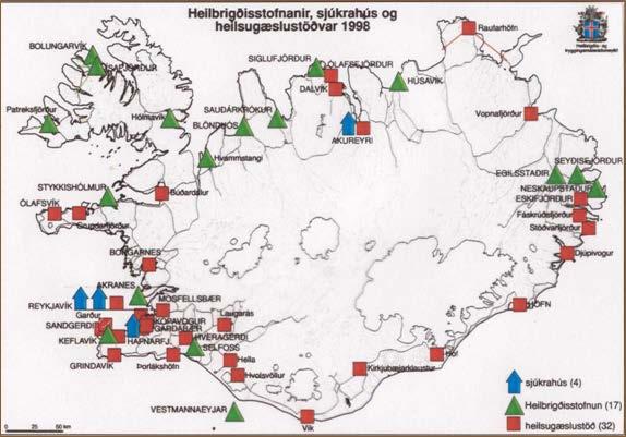 Mynd 3. Fjöldi heilbrigðisstofnana 1998 Árið 1999 voru allar heilbrigðisstofnanir í eigu ríkisins frá Vopnafirði til Djúpavogs sameinaðar í eina stofnun, Heilbrigðisstofnun Austurlands.