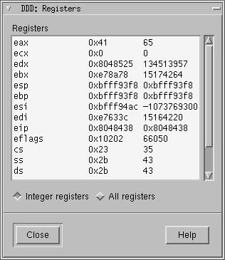 Programmet ddd Sjekke registrene I