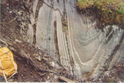 Fig 2: Foldning i båndet glimmerskifer (pelititsk sediment).