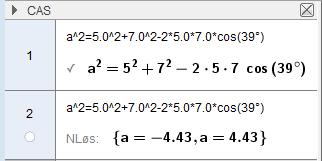 Cosinussetningen.7.16 Gitt en trekant ABC med sider a, b og c. a) Regn ut a når b 5,0 cm, c 7,0 cm og A 39.
