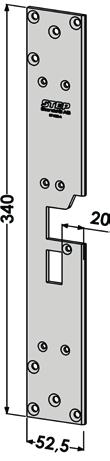 340x52,5 20 mm ST183-A Plan stolpe venstre for hakereilelås for Connect/Modul.