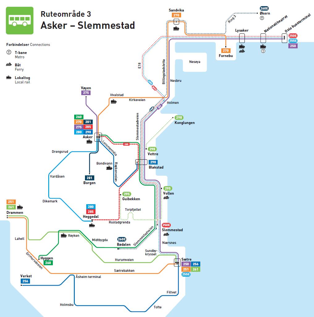 Rutetilbud nytt anbud for Ruters Vestregion 250 Sætre Slemmestad Oslo bussterminal 250E Slemmestad Oslo bussterminal (ekspress) 251 Drammen Åsheim Sætre 255E Sætre Oslo bussterminal (ekspress) 256