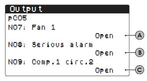 Digitale ut 2 Utgang NO4 viser utgang kompressor 3 krets 1 Open kompressor 3 ikke aktiv losed kompressor 3 aktiv Utgang NO5 viser utgang magnetventil krets 1 Open magnetventil ikke aktiv losed