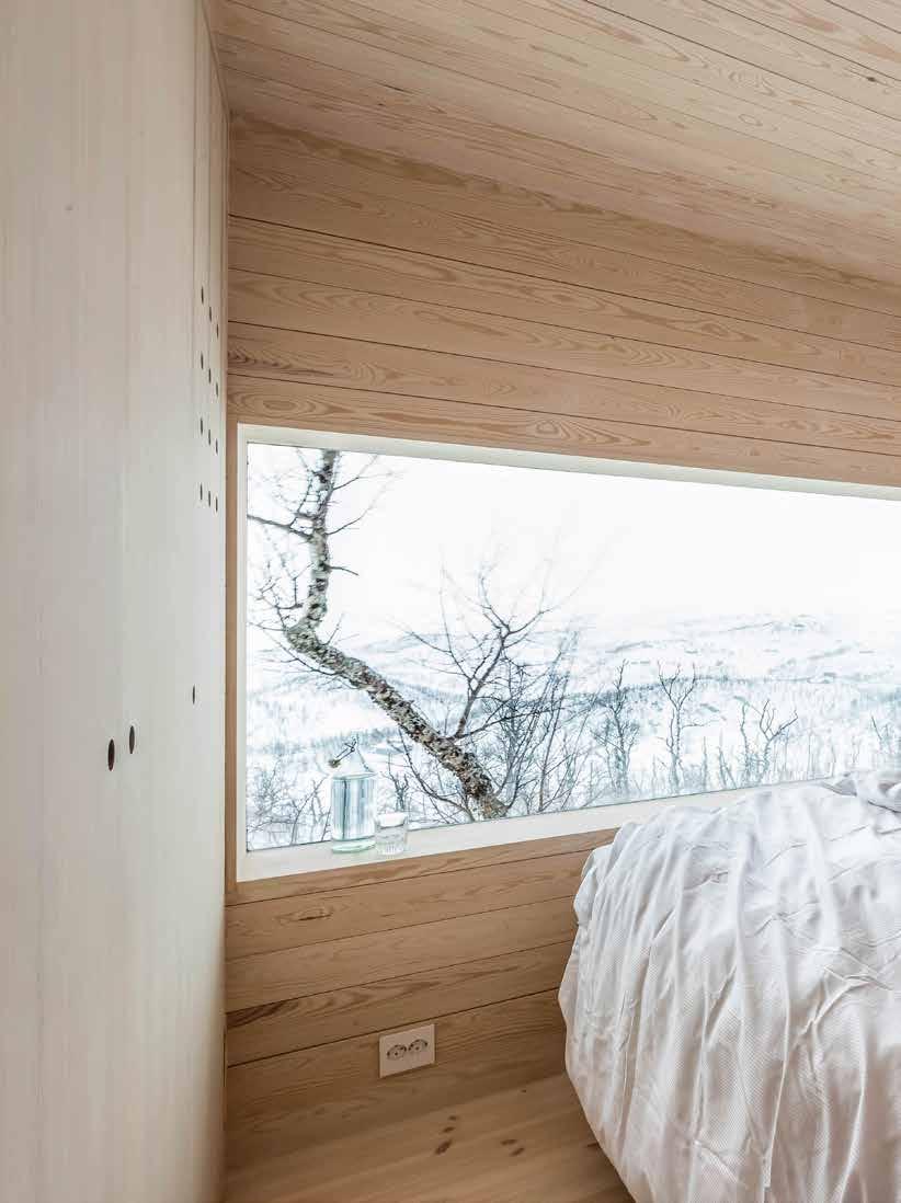 HYTTEBESØK Sover blant bjørker. Dekor og pynt er holdt til et minimum, på soverommet som i hytta for øvrig.