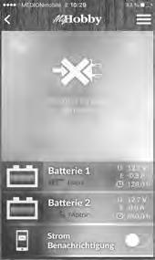 120 7. Elektriske installasjoner Strømforsyningen utkoblet Bilde 16 Batteri 1 Hus Batteri 2 Motor Strøm melding Batteristyring Batteriene som finnes i BUS-systemet, vises i batteristyringen.