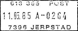 1970 JERPSTAD Innsendt?? 7396 Registrert brukt fra 18-12-77 TK til 3-4-97 FH Stempel nr.