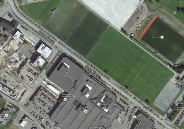 Mätsträckan och de sex fälten på Haakon VII gate. Bild från Google Earth. Mätning genomfördes mellan klockan 22.00 03.00 11 maj 2016.