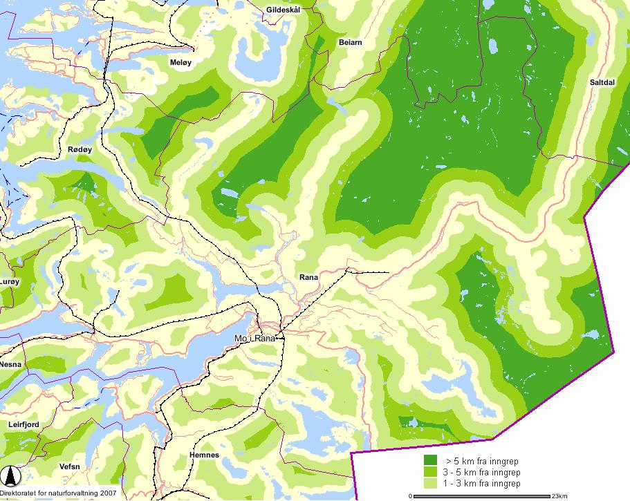 Figur 5.7 Inngrepsfrie naturområder i Rana kommune.