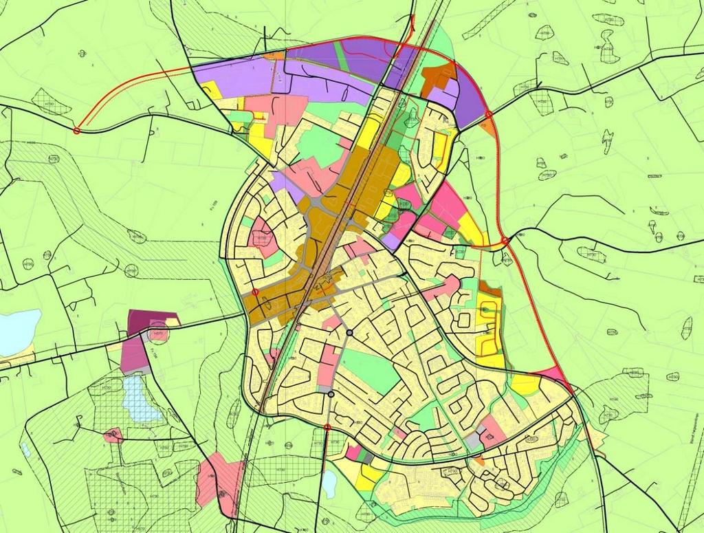 Figur 3 Utsnitt fra kommuneplanen for Hå kommune Størrelsen på området avsatt til sentrumsområdet i kommuneplanen er ca. 275 daa (inkl. arealer for intern infrastruktur og jernbane).