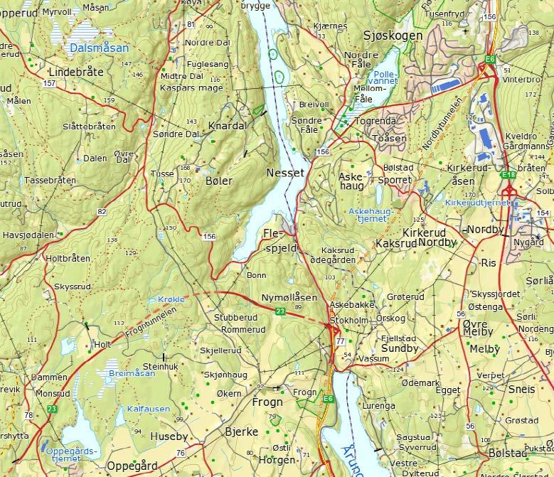 3 Planområdet Planområdet kan grovt deles i tre delområder, hvor området ved Bonn og rv.23 heretter benevnes som Bråtan. Kryssområde mellom fv.156 og fv.