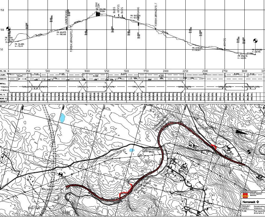 4.4 Alternativ uten tunnel: Ny veg i dagen Som alternativ til tunnelløsninger er det vurdert nærmere å bygge ny veg i dagen i samme trase som eksisterende veg, mellom Bråtan og Tusse, tilsvarende