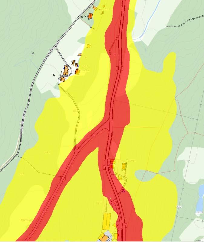 6.7 Støy og luftforurensning 6.7.1 Tunnelløsning Tusse Støyvarselkart for Tusse viser at det er fire boliger langs eksisterende veg som vil bli eksponert for støy fra ny rundkjøring der fv.82, ny fv.