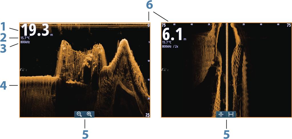 StructureScan-bilde Visningen StructureScan-vinduet kan konfigureres som et DownScan-bilde eller vise sideskanning til