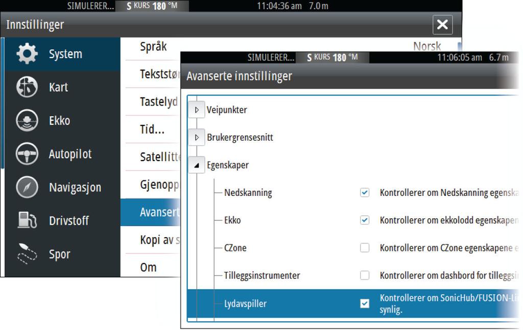 17 Lyd Hvis en SonicHub- server, et marinunderholdningssystem eller et kompatibelt NMEA 2000-lydsystem er koblet til NMEA 2000- nettverket, kan du bruke GO XSE til å styre og tilpasse lydsystemet på