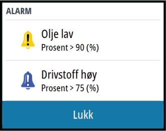 Alarmen registreres i alarmoversikten, slik at du kan se detaljene og iverksette passende korrigerende tiltak.