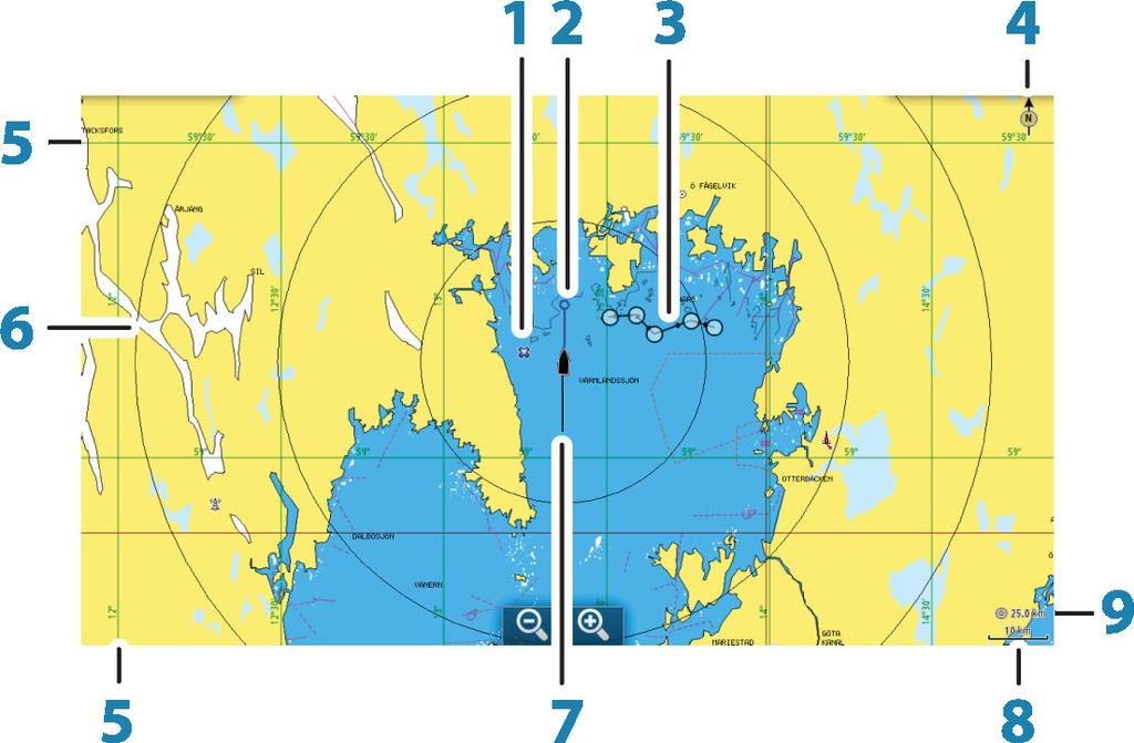 4 Kart Kartfunksjonen viser fartøyets posisjon i forhold til land og andre kartobjekter.