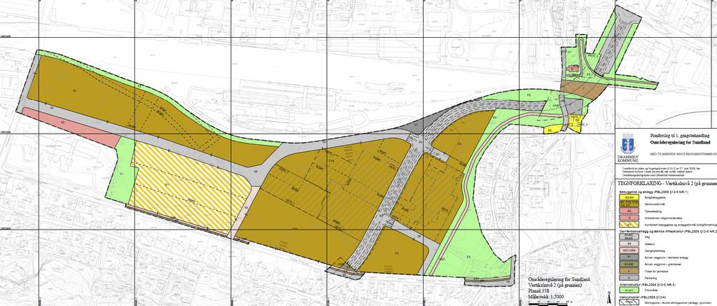 Planområdet er her avsatt til næring/industri Andre planer og arbeider i nærområder Områderegulering for Sundland (vedtatt i Bystyret 16.06.