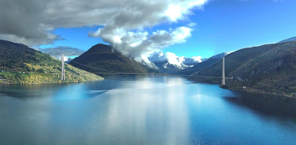 E39 Indre Nordfjord, Sogn og Fjordane Hengebru med lengde 1760m og