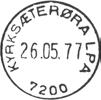 12 Type: I22N Fra gravør 27.11.1970 Registrert brukt fra 3-6-71 KT til 4-2-94 OGN Stempel nr. 13 Type: I25N Utsendt?? KYRKSÆTERØRA LP A Innsendt?