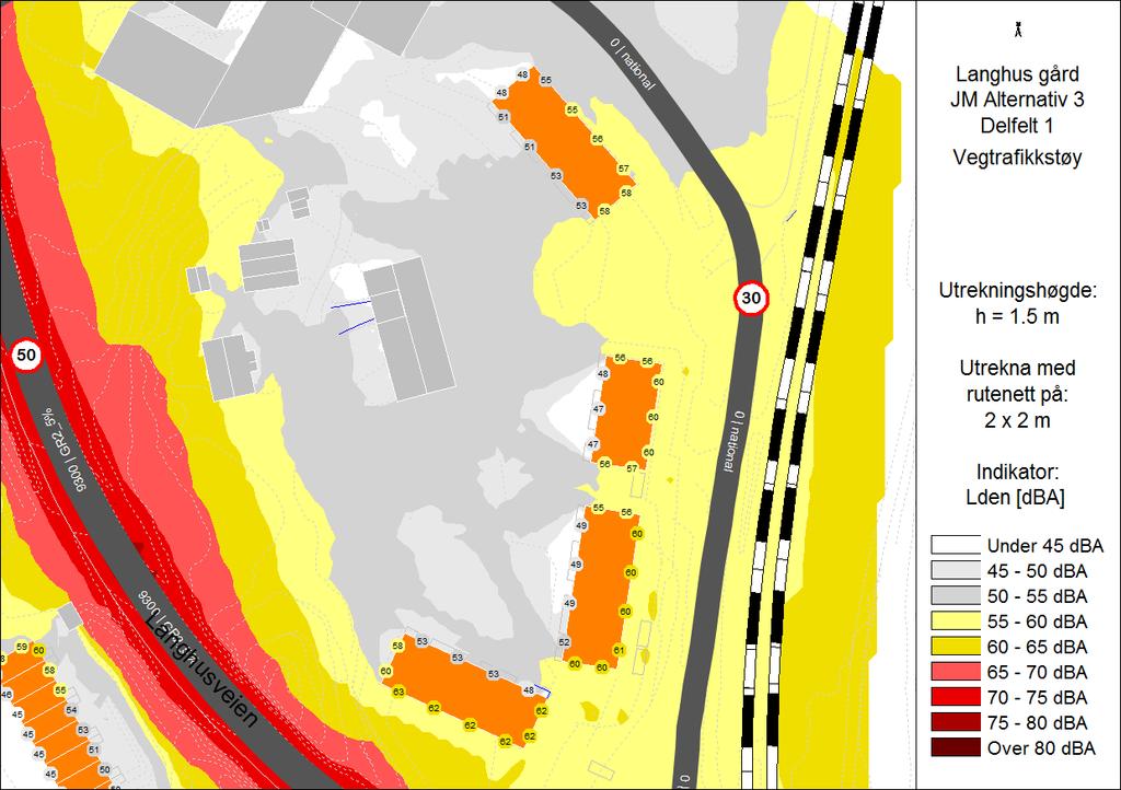 4 Resultater Resultatet av støyberegningene vises samlet for alle delfelt i større figurer i vedlegg. 4.1 