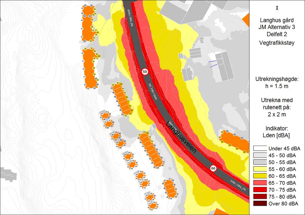 Delområde 2 Figur : Støysonekart for fremtidig situasjon, delområde 2. Støy fra vegtrafikk. (1) 26.06.