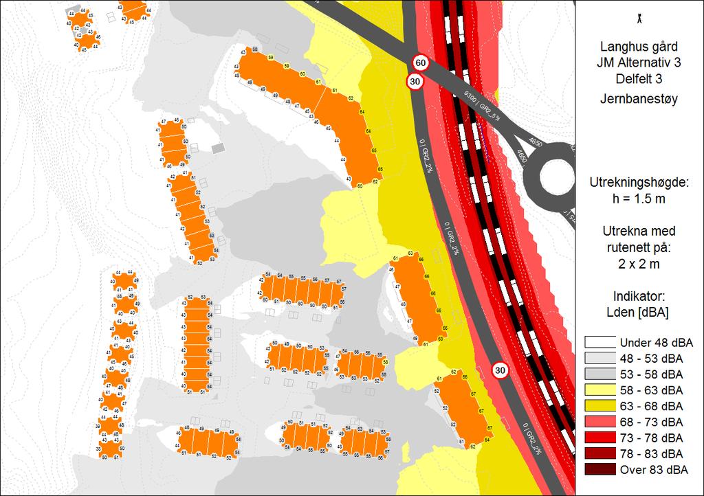 Delområde Figur 6: Støysonekart for fremtidig situasjon, delområde. Støy fra jernbane. 11 (1) 26.06.