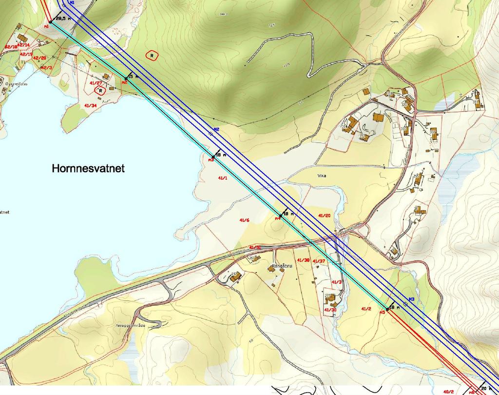 Som grunnlag til utsving er det regnet på de avstander som er nødvendig mot eksisterende 300 kv ledning til Lyse sentralnett.