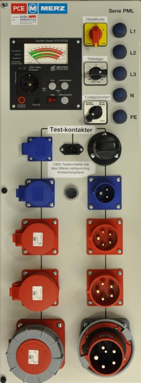 BRUKSANVISNING FOR TESTAPPARAT PML(K) 1000D Testapparatet er utstyrt med 3-fase 400V 5-pin kontakter.